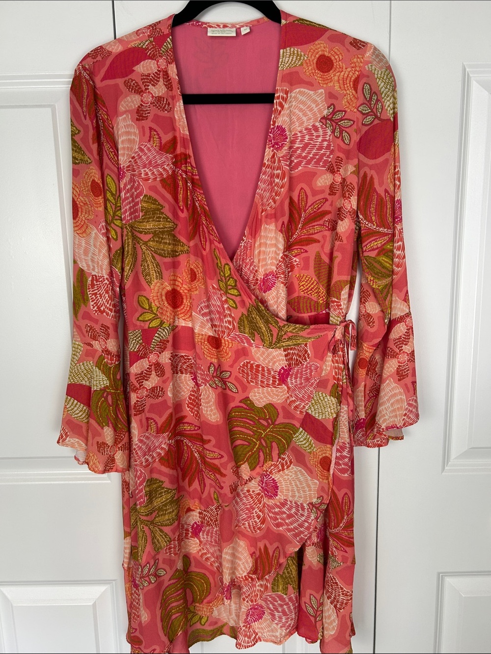 Spartina 449 Coral Pink Floral Wrap Midi Dress Size Medium